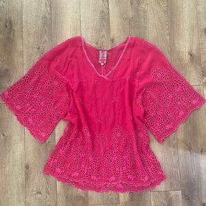 Johnny Was eyelet embroidered Boho Tunic Swimsuit Cover